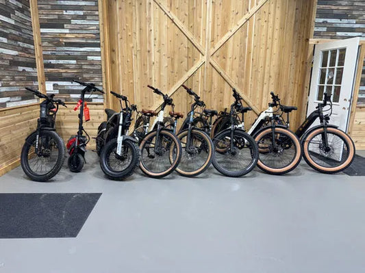 Fat tire e-bikes displayed inside the Cyclone Electric Bikes showroom