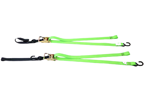 Two Pack 1.5" x 6' Green Motorcycle Tie Down Ratchet Straps 1,000lbs WLL